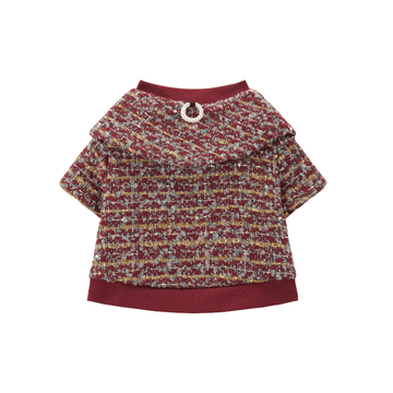 CHRISTMAS Series Bornown Wine Red Layered Tweed Dog Top  Festive Luxury Christmas Outfit