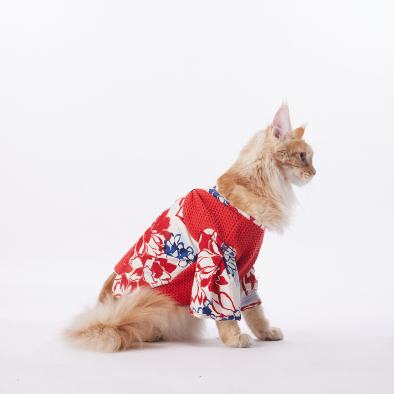 BLISS Series Pet Fashion Cloth Red Flower Fire Bowknot Pattern Dress Suitable For Dogs And Cats For Festival Celebrations