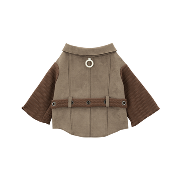 FORESTRY Series Pet Fashion Cloth Cowboy Faux-leather Check-patterned Cloth With Pearl Accessories For Pets - Dog And Cat Warm Clothing