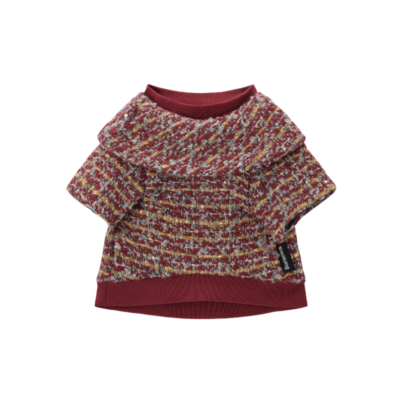CHRISTMAS Series Bornown Wine Red Layered Tweed Dog Top  Festive Luxury Christmas Outfit