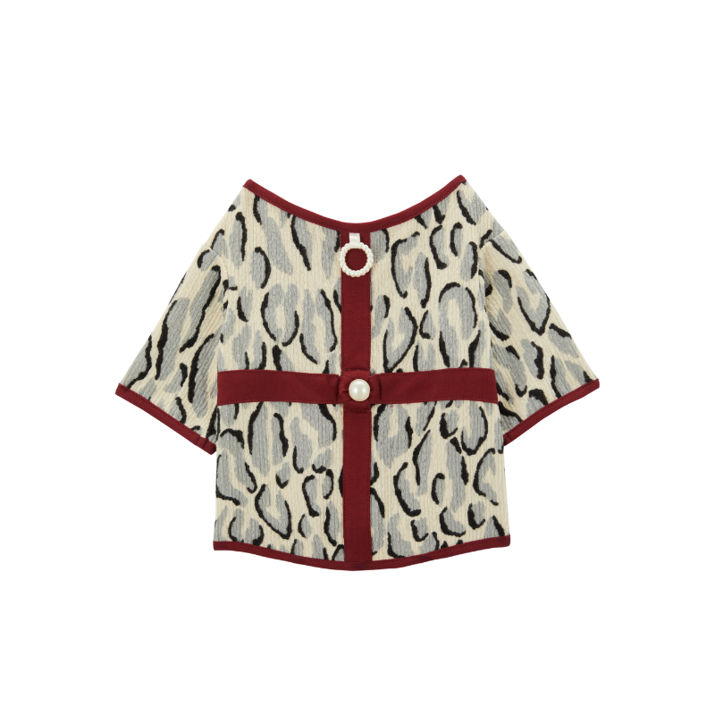 BLISS Series Pet Fashion Cloth Leopard Print Red Patterned Dog And Cat Festive Celebration Clothing With Pearl Inlays