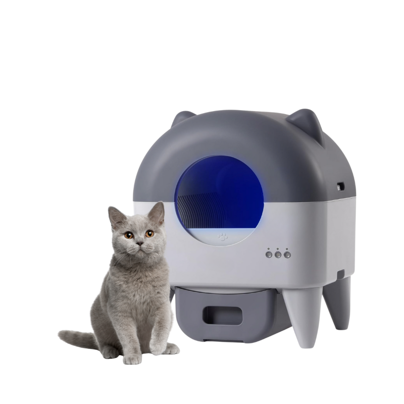 Bornown Grey With Cat Ears Lid Smart Cat Litter Box
