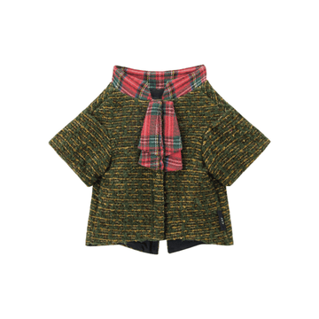 CHRISTMAS Series Bornown Green Tweed Dog Coat with Tartan Scarf – Holiday Luxury Pet Outfit