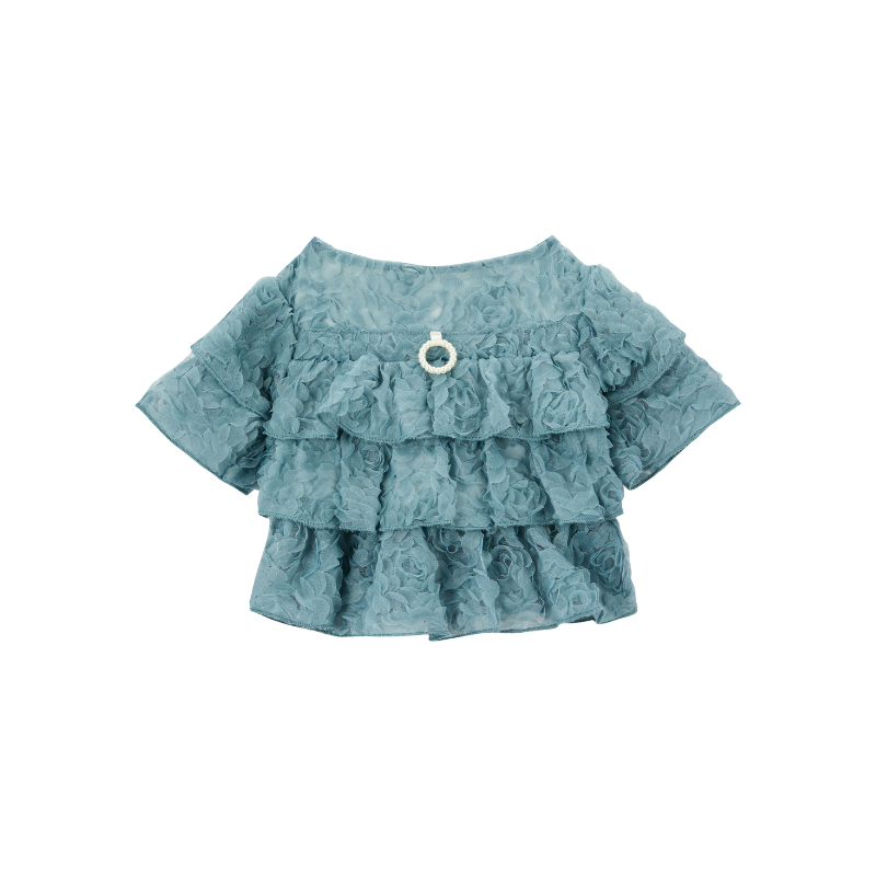 GLOSS Series Luxury Pet Fashion High-Grade Tiffany Blue Embroidered Flower Dress - Dog and Cat Celebration Birthday Outfit