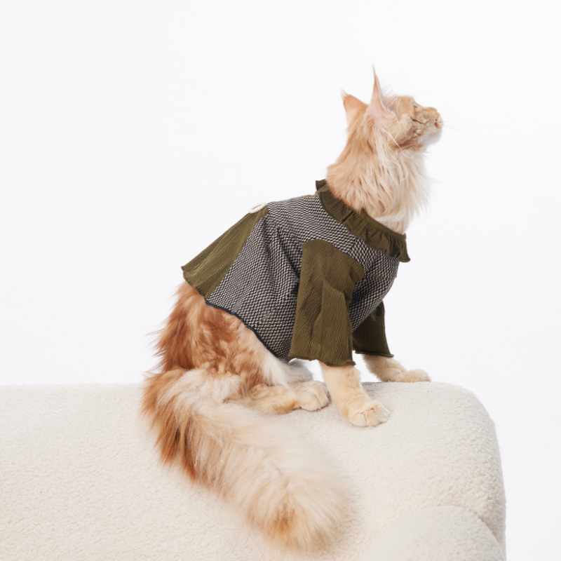 FORESTRY Series Pet Clothing  Green Houndstooth Pattern Plaid Dress With Pearl Accents For Dogs And Cats Cute Pet Apparel