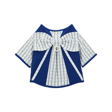 BLISS Series Pet Fashion Cloth Blue Stripe Patchwork Pattern Bow Tie Pearl Dog And Cat Festival Celebration Costume