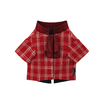 CHRISTMAS Series Bornown Red Plaid Tweed Dog Dress with Velvet Bow – Christmas Pet Outfit