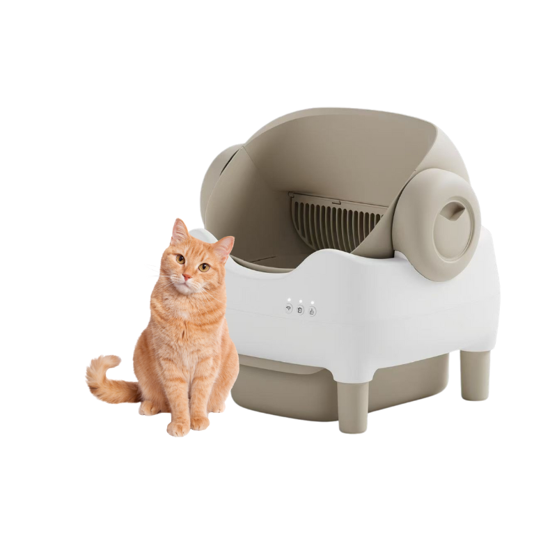 Bornown White & Khaki Open-top Smart Cat Litter Box